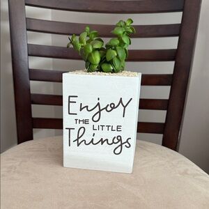 White Faux Planter with Inspirational Quote